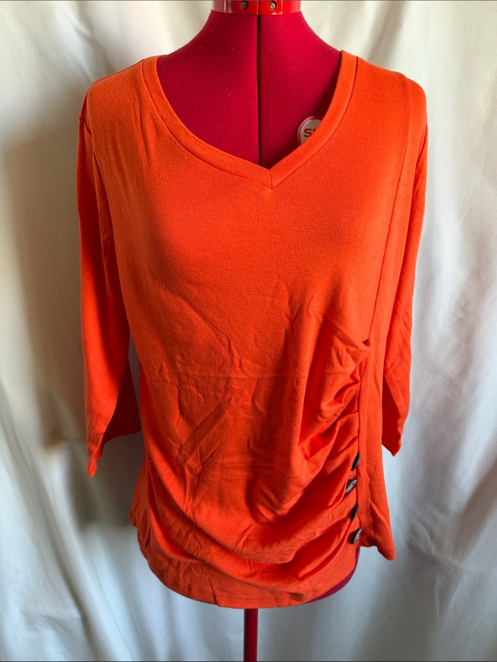 Allegra K Bright Orange V-Neck Long Sleeve Top with Side Ruching